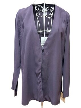 Eileen Fisher 100% Silk Crepe Tunic Blouse Deep V-Neck Dusty Purple NWT Medium